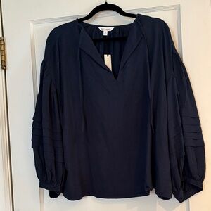 NWT Banana Republic Puff Sleeve Flannel Top in Navy Heather